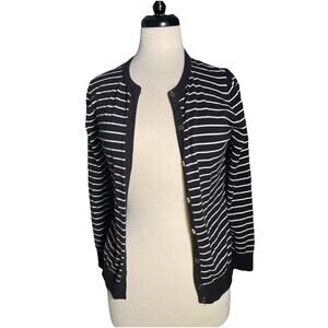 “JONES NEW YORK” Women’s Cardigan Sweater-Size Small Black with White Stripes